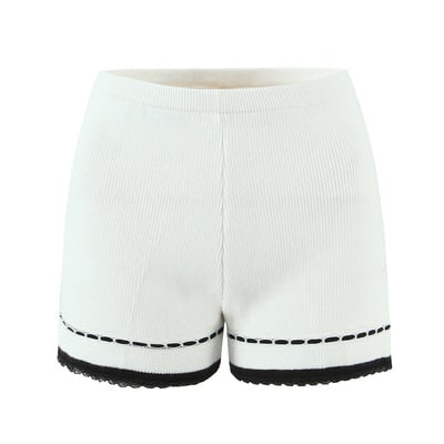 Fashionable and casual contrasting lace-trimmed stretch-knit shorts