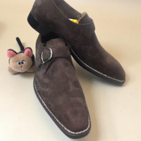 Crafted Leather Classic Brown Suede Leather Monk Strap Dress Shoes - Thumbnail 2