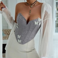 Sexy deep V low-cut lace-up three-dimensional butterfly flower backless fishbone tube top vest - Thumbnail 6