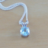 BOXED GIFT/Blue Topaz Solitaire Pendant & 18" Silver Chain/Blue Topaz Necklace/Topaz Jewellery/Topaz Jewelery/November Birthstone/UK - Thumbnail 1