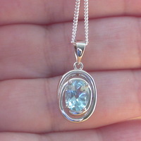 BOXED GIFT/Sterling Silver Blue Topaz Pendant & 18" Silver Chain/Sterling Silver Topaz Necklace/Topaz Jewellery/Topaz Jewelry/UK - Thumbnail 3
