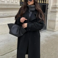 Classy Double Breasted Long Sleeve Women’s Woolen Coat - Thumbnail 5