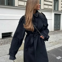 Classy Double Breasted Long Sleeve Women’s Woolen Coat - Thumbnail 8