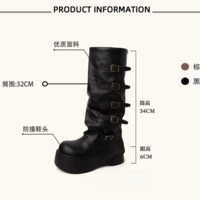 Fashion Platform Thick Heel Gothic Leather Boots - Thumbnail 9