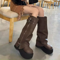 Winter Autumn High Platform British Style Leather Boots - Thumbnail 3