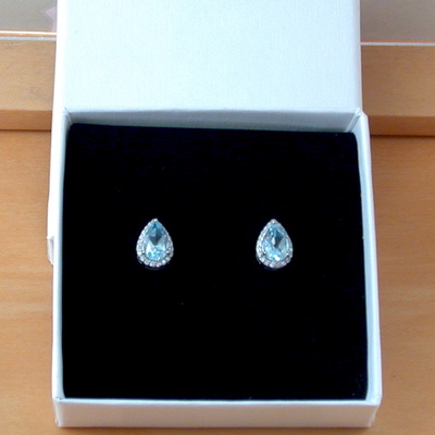 Boxed gift/sterling silver blue topaz & cz stud earrings/topaz earrings/topaz jewellery/topaz jewelry/gemstone earrings/uk