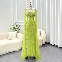  Luxury Dubai Aqua Lilac Mermaid Evening Dress with Cape Sleeve - Thumbnail 7