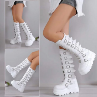 Goth Metal Buckle Black Platform Boots for Women - Thumbnail 9
