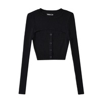 Sexy round neck hollow knit sweater autumn new design bottoming shirt - Thumbnail 4