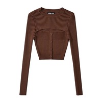 Sexy round neck hollow knit sweater autumn new design bottoming shirt - Thumbnail 1