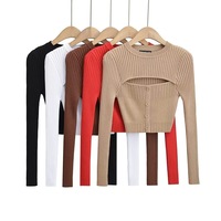 Sexy round neck hollow knit sweater autumn new design bottoming shirt - Thumbnail 6