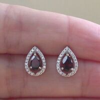 BOXED GIFT SET/Sterling Silver Garnet & Cz Pendant & 18" Silver Chain/Sterling Silver Garnet Necklace/Garnet Jewellery/Garnet Earrings/UK - Thumbnail 6