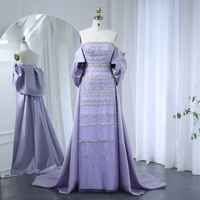  Luxury Dubai Sage Green Evening Dresses with Cape - Thumbnail 6