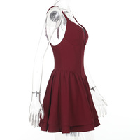 French puffy v-neck sexy pure vest dress - Thumbnail 6