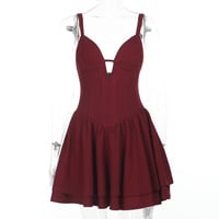 French puffy v-neck sexy pure vest dress - Thumbnail 7