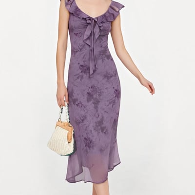 Purple printed sexy hip dress