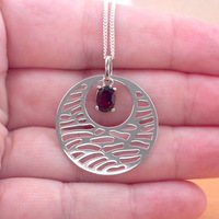 BOXED GIFT/Sterling Silver Garnet Boho Pendant & Chain/Garnet Necklace/Garnet Jewellery/Garnet Jewelry/Gemstone Necklace/UK - Thumbnail 4