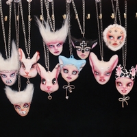 Handmade fluffy hybrid doll face baby necklace (unique) - Thumbnail 2