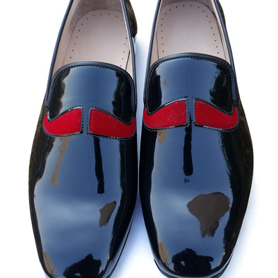 Crafted leather classic black/red patent leather and mustache slippers dress shoes