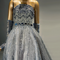 Luxury Beaded Glitter Blue Evening Dress High Custom Crystal Wedding Party Dress - Thumbnail 7