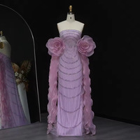 Luxury Mermaid Lilac Arabic Evening Dress Strapless Wedding Party Gowns - Thumbnail 1