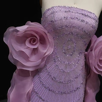 Luxury Mermaid Lilac Arabic Evening Dress Strapless Wedding Party Gowns - Thumbnail 3