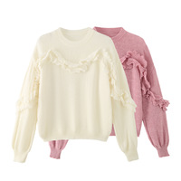 Sweet style ruffled patchwork warm long-sleeved bottoming sweater - Thumbnail 1