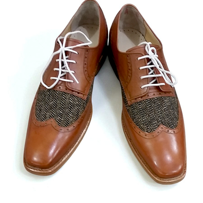 Crafted leather classic brown leather and tweed contrast wingtip oxford dress lace up shoes
