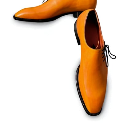 Crafted leather classic men yellow leather side laces oxford dress shoes