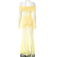 Lace-Paneled One-Shoulder Slit Long-Sleeved Dress - Thumbnail 3