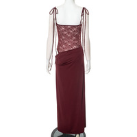 Lace-Panel Half-High Neck Slim-Fit Transparent Sexy Dress - Thumbnail 2