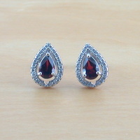 BOXED GIFT/Sterling Silver Garnet & Cz Stud Earrings/Sterling Silver Garnet Earrings UK/Garnet Earrings/Garnet Jewellery/Garnet Jewelry/UK - Thumbnail 1