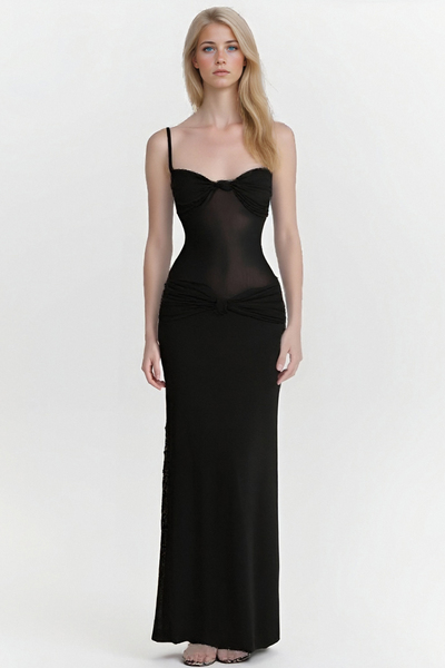 Twisted mesh fitted dress with detachable straps