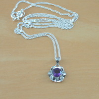 Sterling Silver Amethyst Gemstone Flower Pendant & Chain/Amethyst Necklace/Amethyst Jewellery/AmethystJewelry/February Birthstone/UK - Thumbnail 5