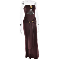 Sexy hip-hugging maxi dress elegant tube-top solid color pleated dress - Thumbnail 3