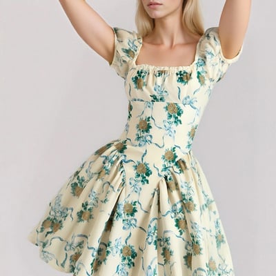 Retro oil painting style bow tie tutu skirt lace princess dress