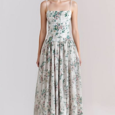 Gentle holiday style floral waist-length tube top dress