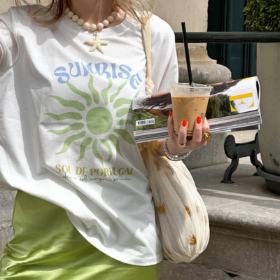 Pastel green sunrise print tee