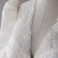Ivory off-the-shoulder satin wedding dress, A-line gown with lace bodice and long sleeves, trailing bridal shape, minimalist bridal gown - Thumbnail 3