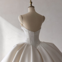 Elegant classic satin long train wedding dress, modern satin sweetheart bridal gown, fashionable satin wedding dress - Thumbnail 9