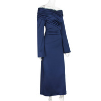 High-end elegant dress long one-shoulder long-sleeved waist dress for women - Thumbnail 3