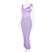 Sexy V-neck fishbone suspenders temperament slim backless slit midi dress - Thumbnail 2