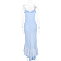 Mesh suspenders pleated irregular sleeveless dress fashionable design long skirt - Thumbnail 1