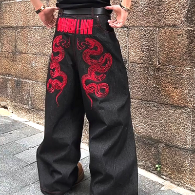 Red snake jeans