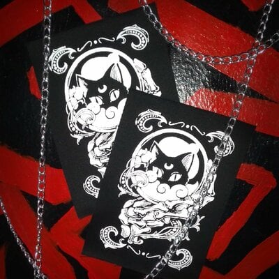 Crystal ball with black cat & skeleton hand goth punk horror patch - black, white - Thumbnail 3