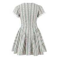 Sweet and romantic floral bow-decorated striped lace V-neck mini dress - Thumbnail 2