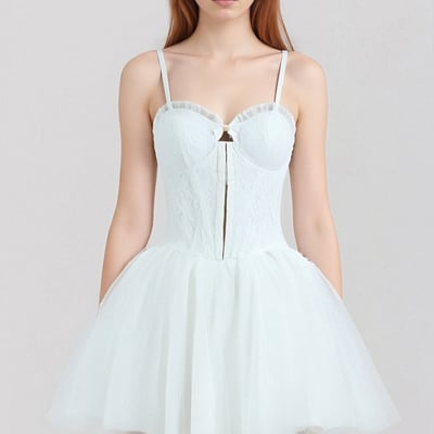 Lace jacquard suspender wrap chest tie waist puffy dress