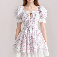 Retro Floral Square Neck Sexy Lace Splicing Elastic Waist Tutu Dress - Thumbnail 6