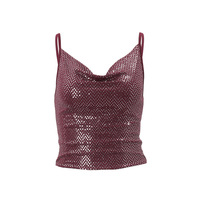 Sexy Hot Girl V-Neck Sequined Sleeveless Cropped Camisole Top - Thumbnail 1
