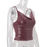 Sexy Hot Girl V-Neck Sequined Sleeveless Cropped Camisole Top - Thumbnail 6